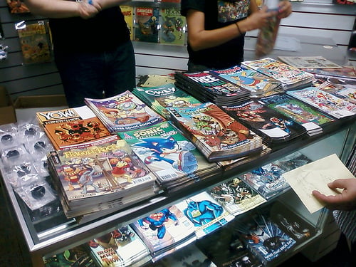 Youth comics display on Free Comic Book Day at Flying Colors, Concord