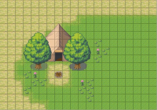 A simple game map created in RPG Maker XP using the layer system.