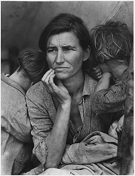 A mother and her children during the Great Depression. 