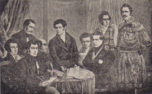 Engraving reproducing a picture of the Provisional Government of Belgium in 1830