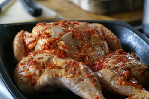 As you can see I've made quite deep slashes in the chicken, it gets all those lovely flavours deep into the meat.