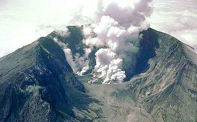 Mt. Tambora venting ash and steam