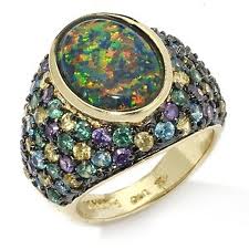 Australian black opal ring w/gemstones
