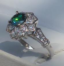 Moissanite ring- stones range from clear to medium green hues