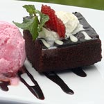 Brownies Au Gratin with Strawberry Ice Cream and Creme Freche