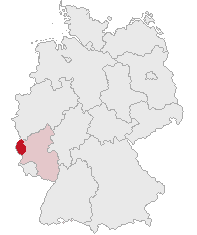 Map location of the Bitburg-Pruem district of the Eifel region. 