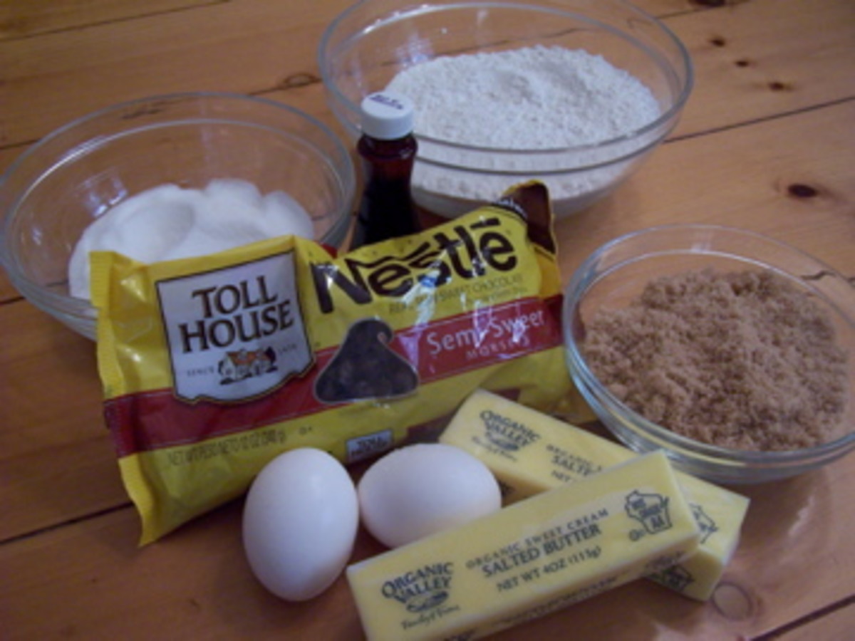 Gather all the ingredients for Nestle Tollhouse cookies according to the recipe.