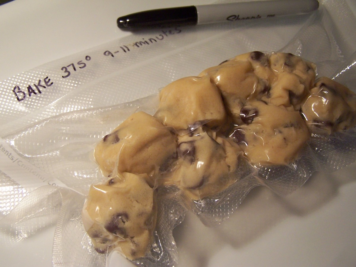 Take a permanent marker and write the date you sealed the cookies, and the baking temperature and time. Put the bag in the freezer. When baking the cookies, first put the dough on a cookie sheet at room temperature for about 30 minutes prior to oven.