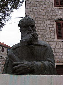 Petar Hektorović's statue located on the island of Hvar in Central Dalmatia.  
