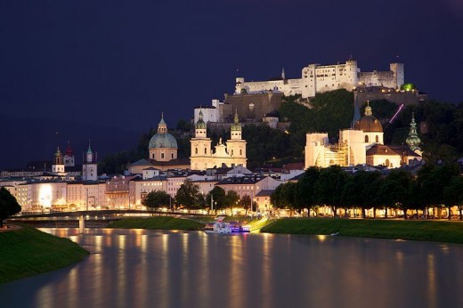 Beautiful Salzburg, Austria nestled  at the base of the Tyrolean Alps.
