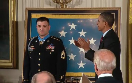 Sergeant Leroy Petry receiving CMOH from President Obama in July 2011