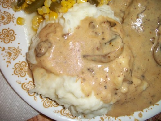 Creamy Mashed Potatoes with Mushroom Sauce.