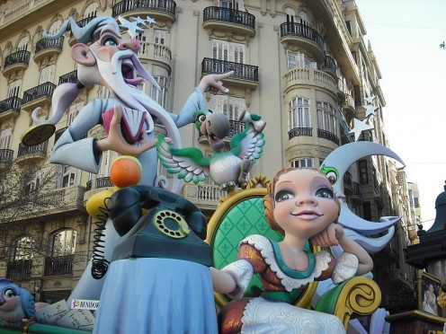 Fallas Fiesta in Valencia, Spain. This is one of the biggest and most spectacular street festivals in Europe. Fallas means 'fire.'