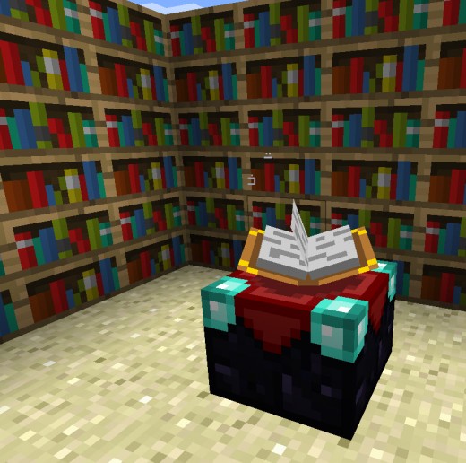 The Minecraft enchanting table has a curious effect on nearby bookshelves. 