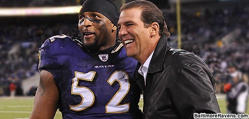 Ray Lewis is seen here with the owner of the Ravens, Steve Bisciotti.