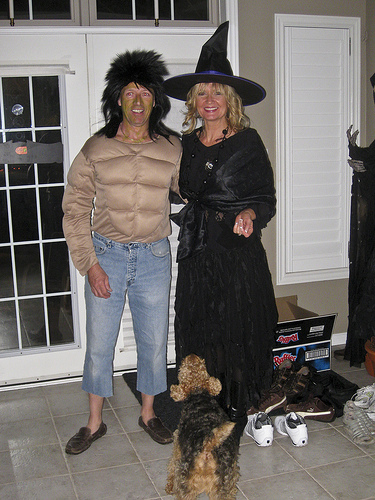 A WITCH ON THE RIGHT AND A BILLY RAY CYRUS WANNABE, ON THE LEFT, A SURE-FIRE HIT AT ANY HALLOWEEN BALL.