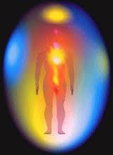 Whether this is an actual photo is not important.  It shows the egg shape of the aura which surrounds each one of us. This probably where the idea of 'halos' around saints depticted on stain-glass windows orginated.  Psychics could see them.