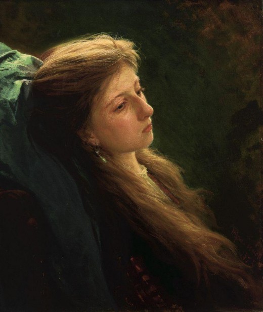 A girl with her scythe by Ivan Kramskoy (1873)