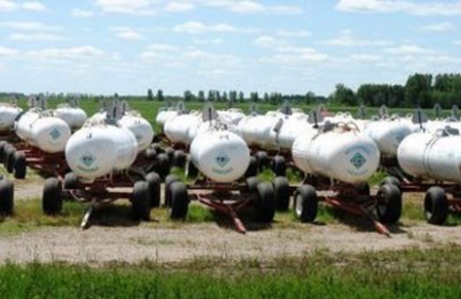 Rolling tanks like these store anhydroud ammonia as it is delivered and applied to cropland. Often these are left unattended overnight or until needed providing an opportunity for thieves to steal enough for a batch of meth.