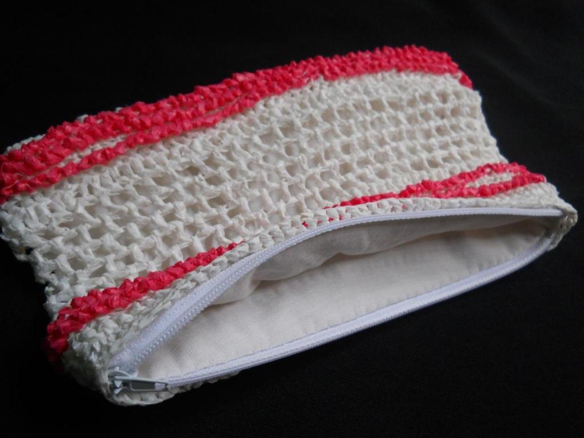 BROKEN PROMISE Crochet Pouch revealing lining inside
