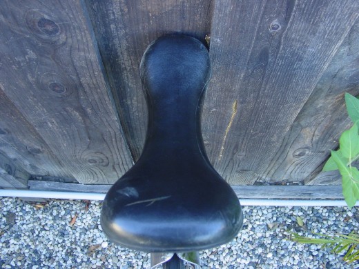 Schwinn Unicyle Seat Top View, more comfortable than original 'banana-seat' in 1964 models, same as used on ten-speed bicycles, but hard and slippery for new riders to get used to!