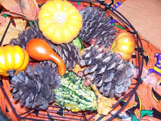 Gourds and pine cones make a great decorative centerpiece.