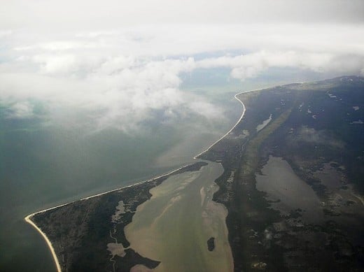 Airial view of the southwest tip of the Everglades National Park in Florida.