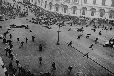 Petrograd, July 4, 1917. Street demonstration on Nevsky Prospekt just after troops of the Provisional Government have opened fire with machine guns.