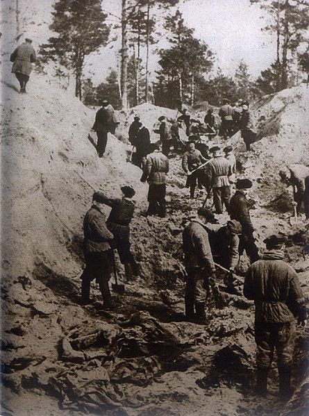 Photo from 1943 exhumation of mass grave of polish officers killed by NKVD in Katyń Forest in 1940. 