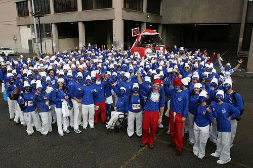 The world record breaking photo for the “Most People Dressed as Smurfs” in San Francisco, United States, during the “Bay to Breakers” foot race.