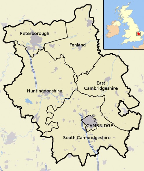 Map location of Cambridgeshire districts 