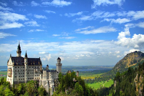 Neuschwanstein Castle in Schwangau, Germany which inspired the design of Sleeping Beauty's castle in Disneyland.