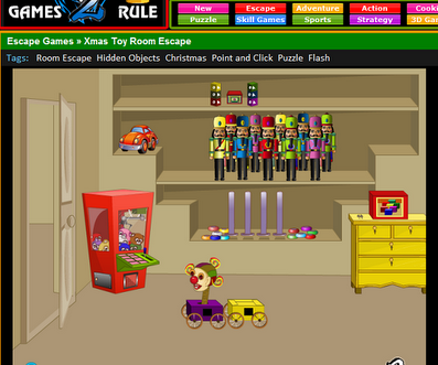 This is the 2nd room.  When you begin the game you will be in the first room, you have to click toward the right side of the first room so you will move into this room which has the Arcade Grabber.