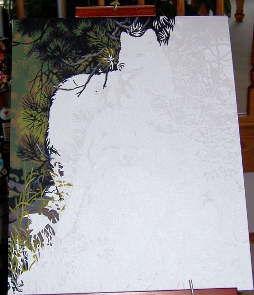 Progress on the Wolf Painting.