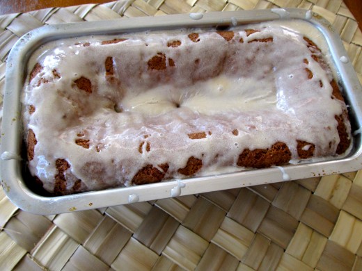 Banana Apple Fritter Bread with a liberal glaze of icing. Ready to eat!