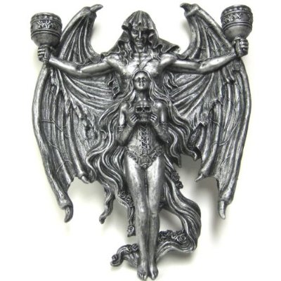 "This awesomely evil wall mounted candle holder features an evil looking demon with outstretched bat wings"