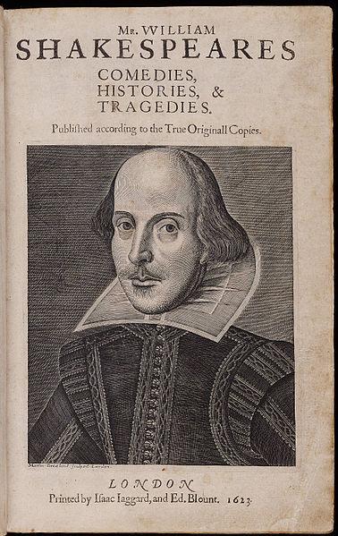 First Folio - the works of William Shakespeare published in 1623.