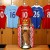 Some club shirts lined up behind the Premier League trophy Some club shirts lined up behind the Premier League trophy