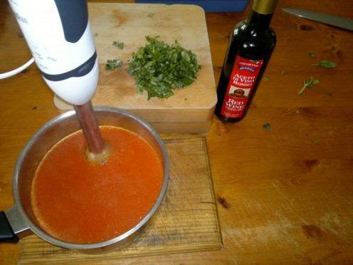 Liquidize tomatoes to make a smooth sauce.