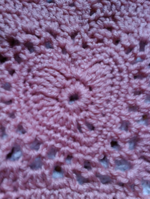 The heart in the center of the Granny Valentine Crochet Bag that I made using a free crochet pattern.