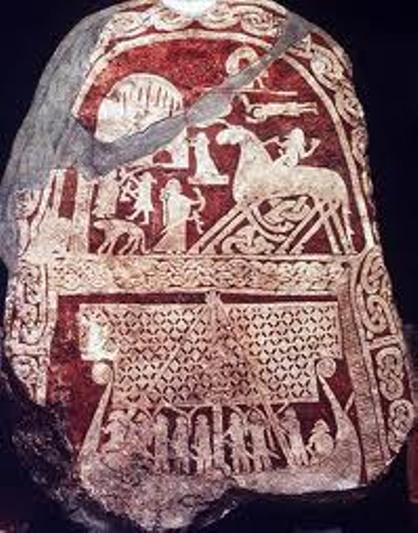Memorial stone on Gotland shows Odin's return to Asgard after a hard day - the enhanced lives of the gods reflected those of the believers