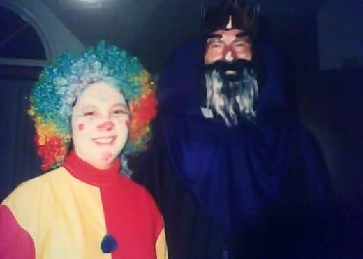 Mommy as clown, Daddy as wizard.