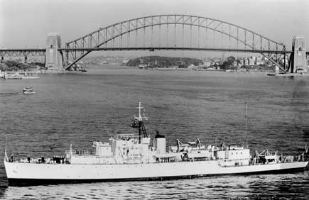 Note that all her armament is gone.  The Bridge has been decked.  She's now an old ship.  This was probably taken in the early 1960s.