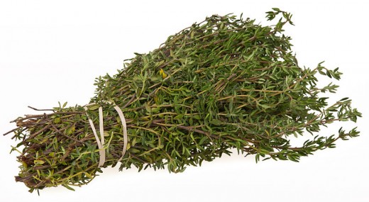 A bundle of fresh thyme ready to dry