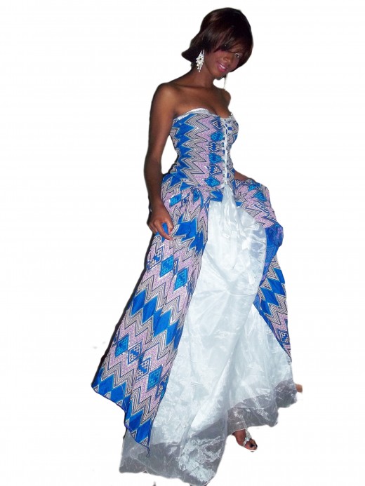 Combination of Nigerian print and a silk for a wedding Gown