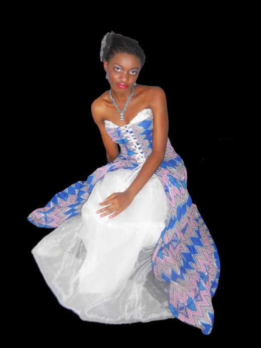 Combination of Nigerian print and a silk for a wedding Gown