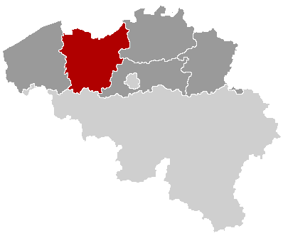 Map location of East Flanders province, Belgium