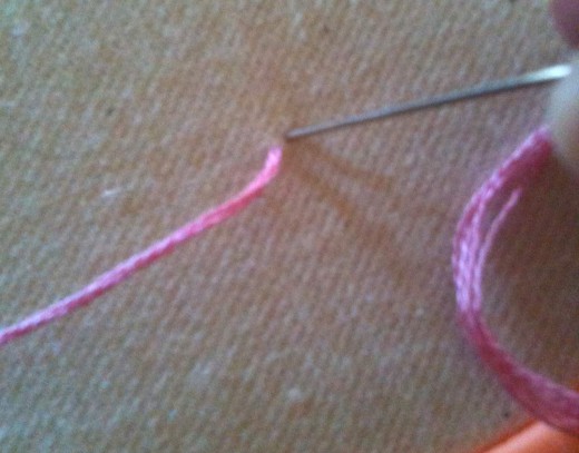 Figure 1: Make a very small running stitch by pushing your needle through very closely to where you came up.