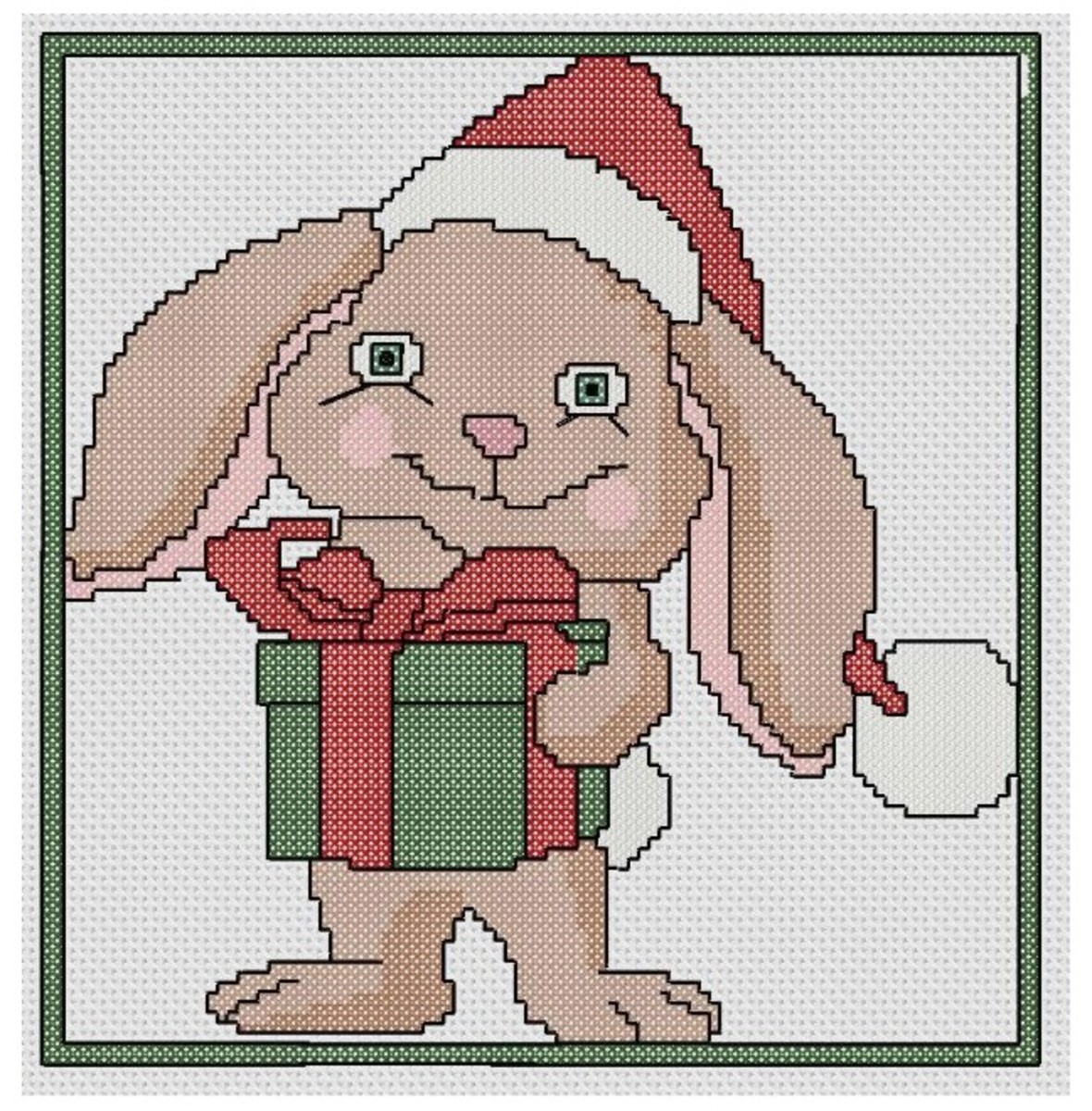 free cross stitch pattern Christmas Bunny with present