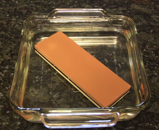 Here is the whetstone soaking prior to use